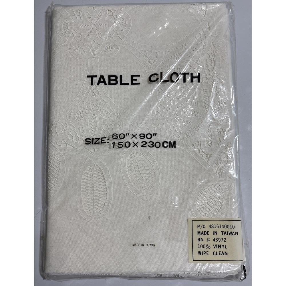 Vintage Ivory Vinyl Lace Tablecloth 60x90 NOS Retro Boho‎ Chic